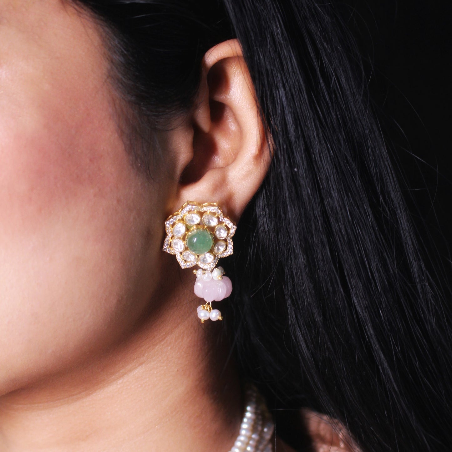 Blush Radiance Uncut Polki Necklace Set