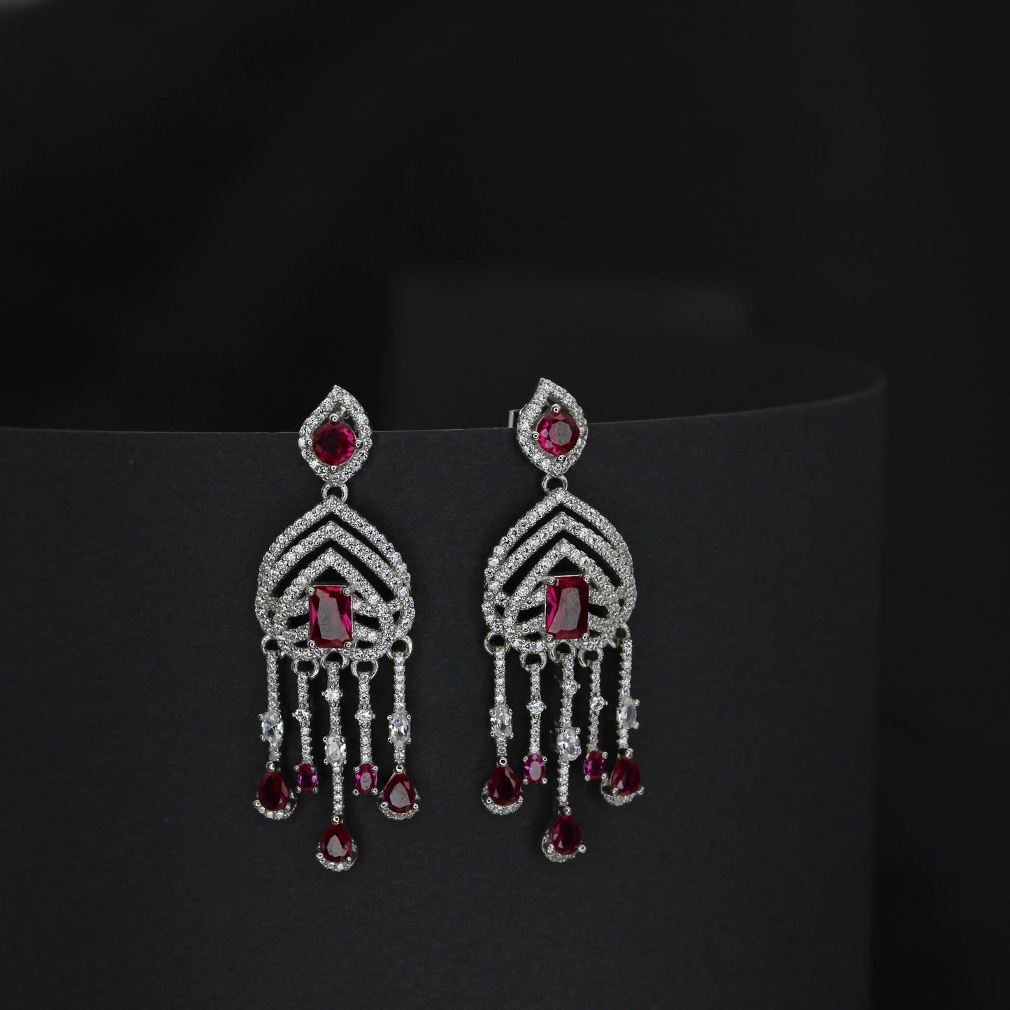 Ruby Cascade Silver Danglers