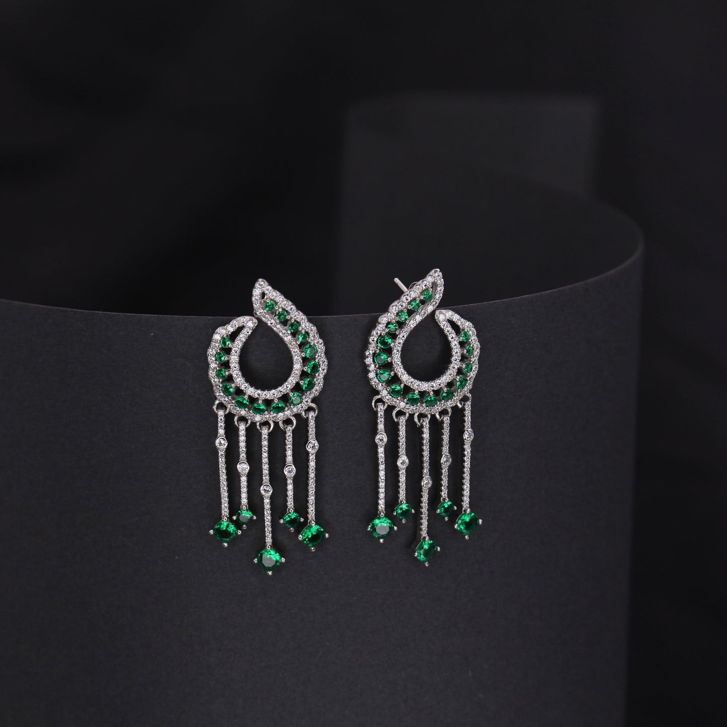 Emerald Drape Silver Earrings