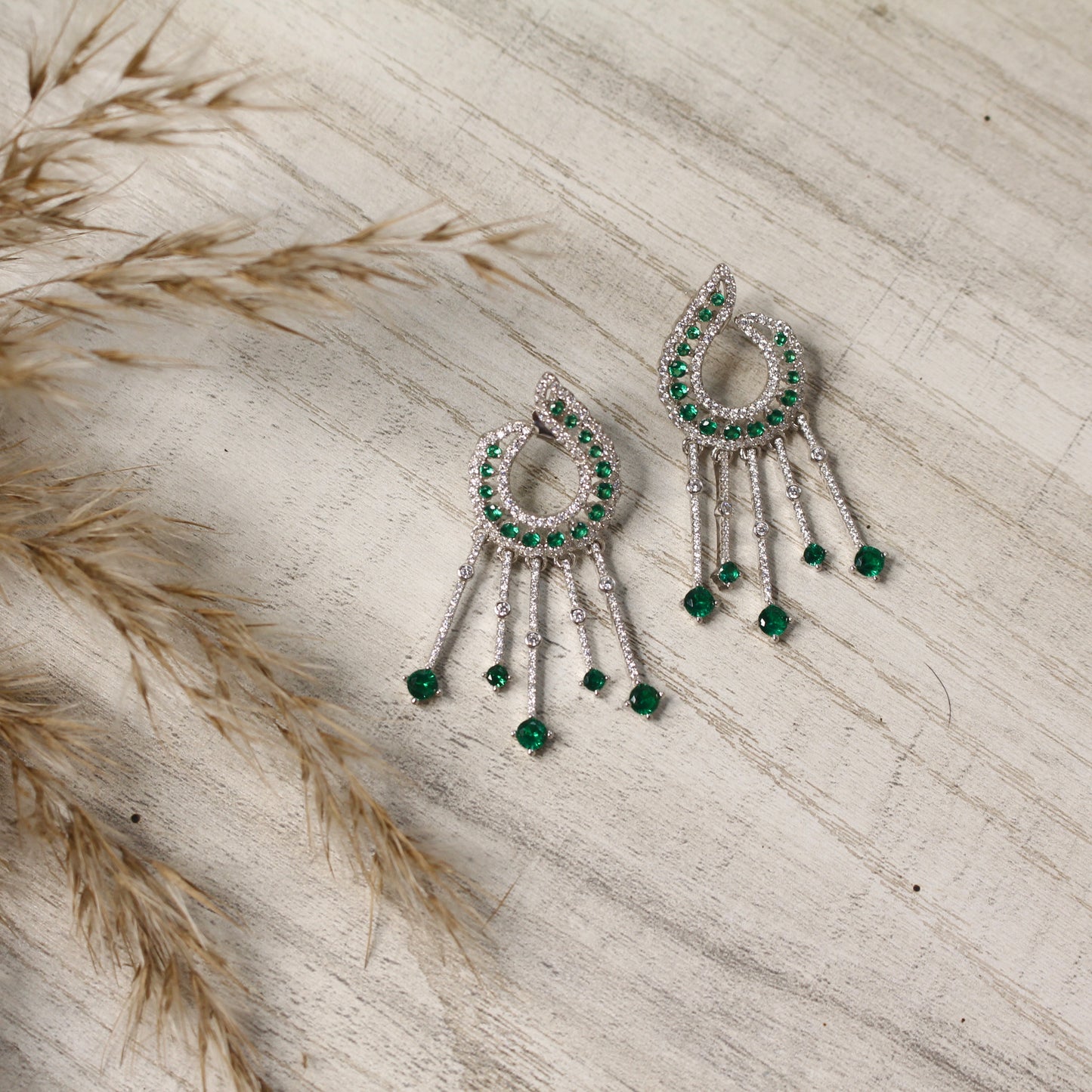 Emerald Drape Silver Earrings
