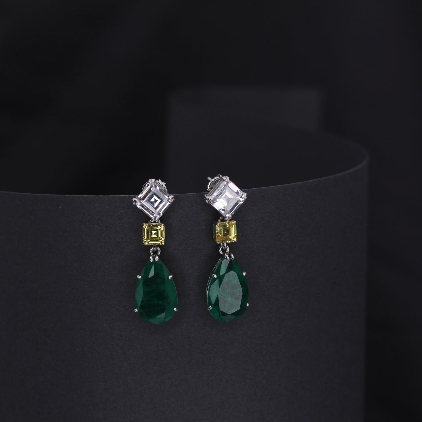 Emerald Dewdrop Silver Earrings