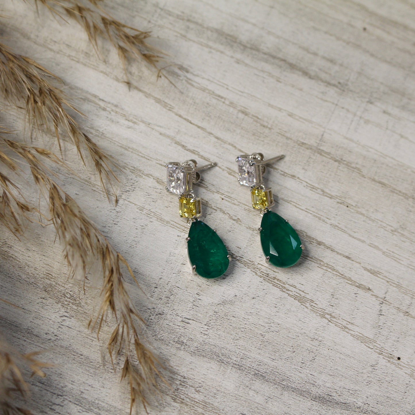 Emerald Dewdrop Silver Earrings