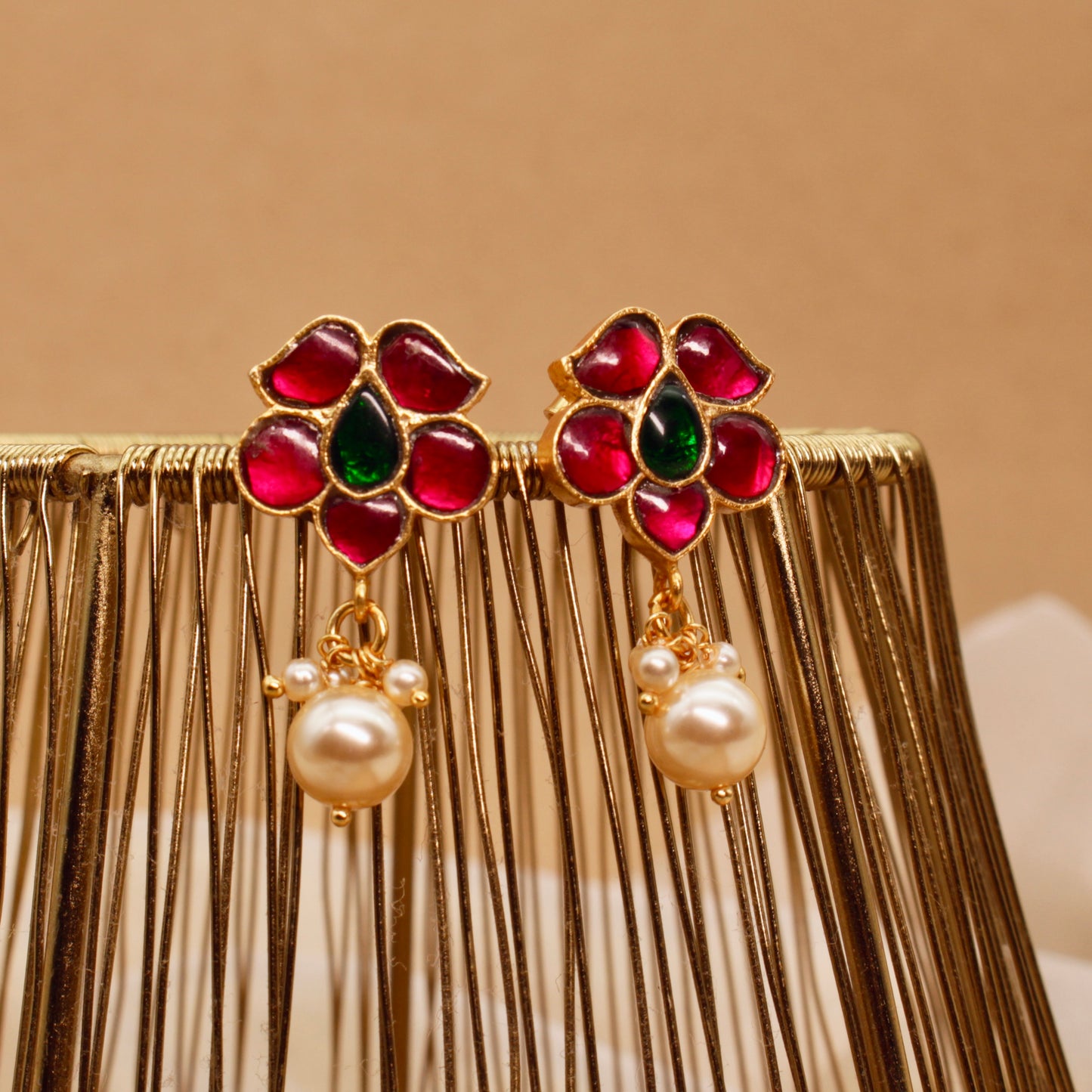 Ruby Bloom Pearl Earrings