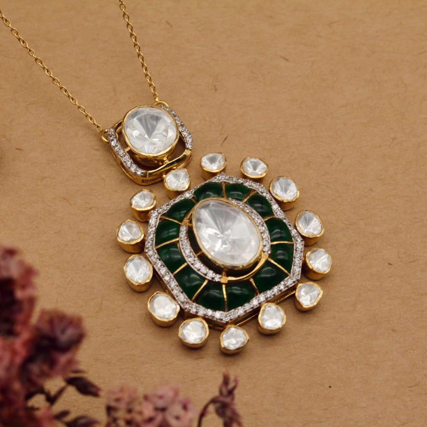Classic Enamel & Uncut Polki Pendant Set