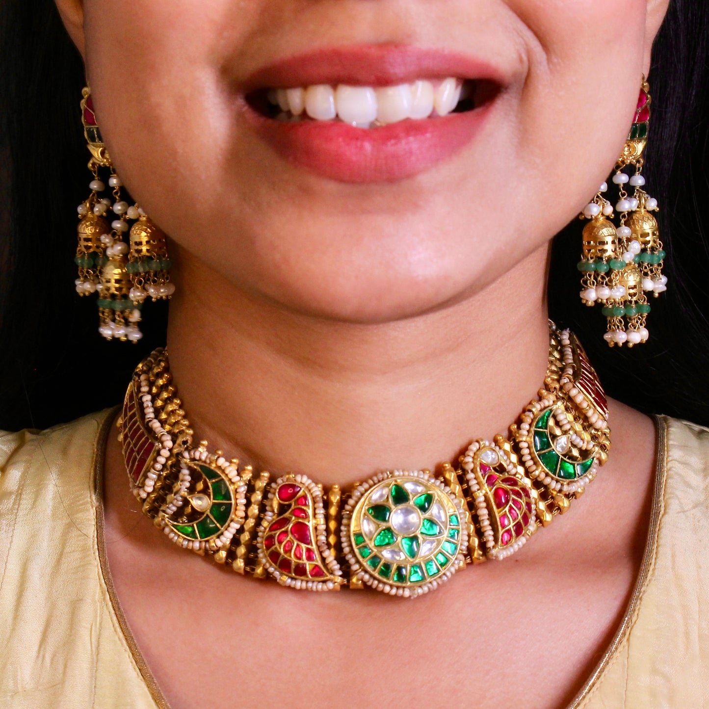 Temple Kundan Choker Set with Statement Earrings