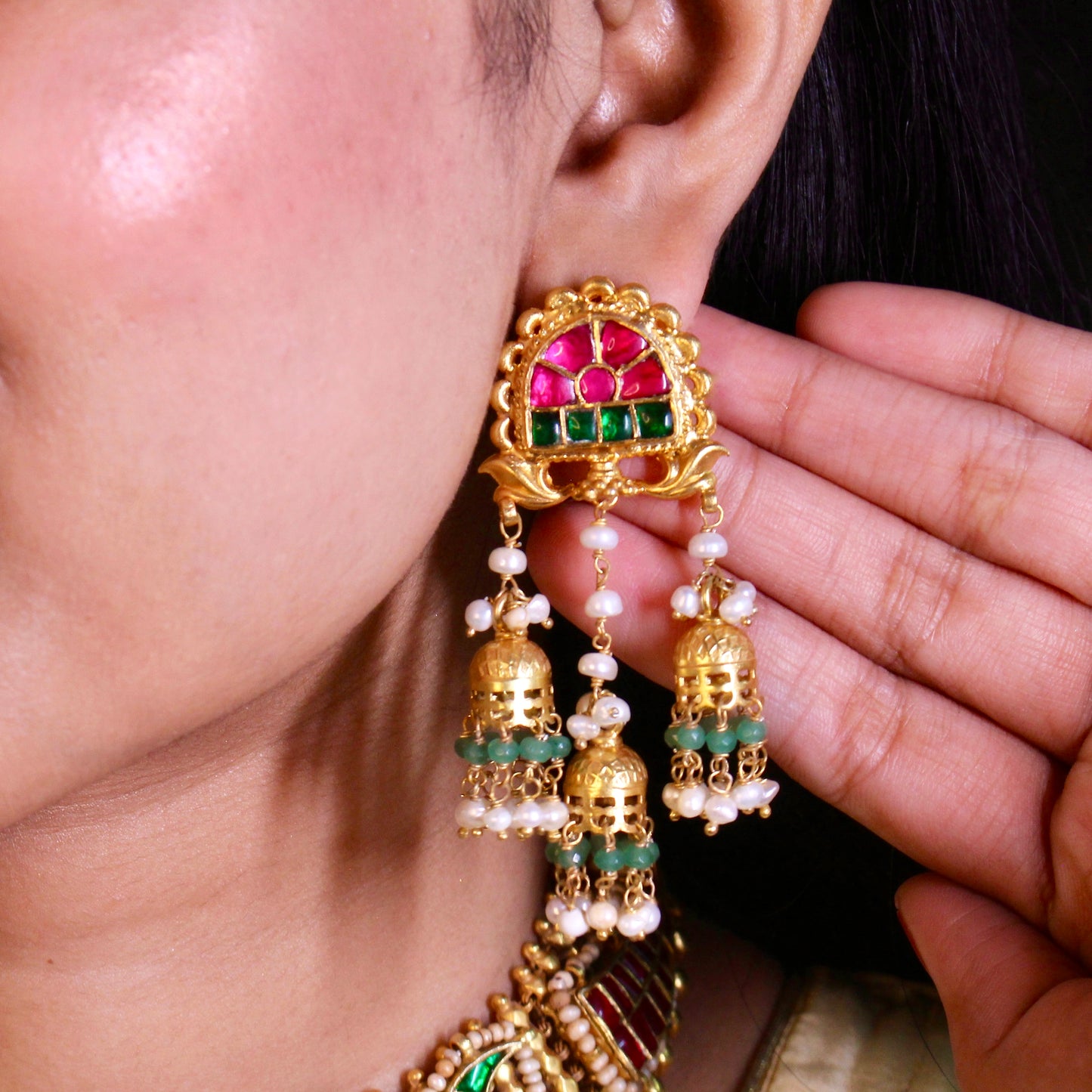 Temple Kundan Choker Set with Statement Earrings