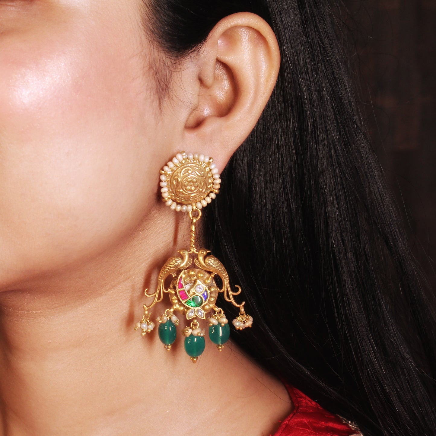 Enchanted Peacock Gold Jhumkas