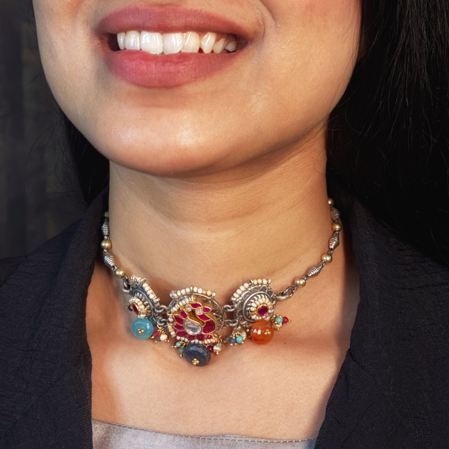 Antique Silver Kundan Choker