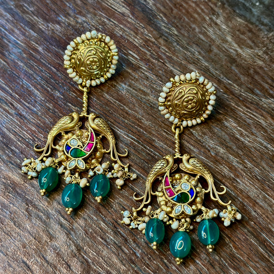Enchanted Peacock Gold Jhumkas