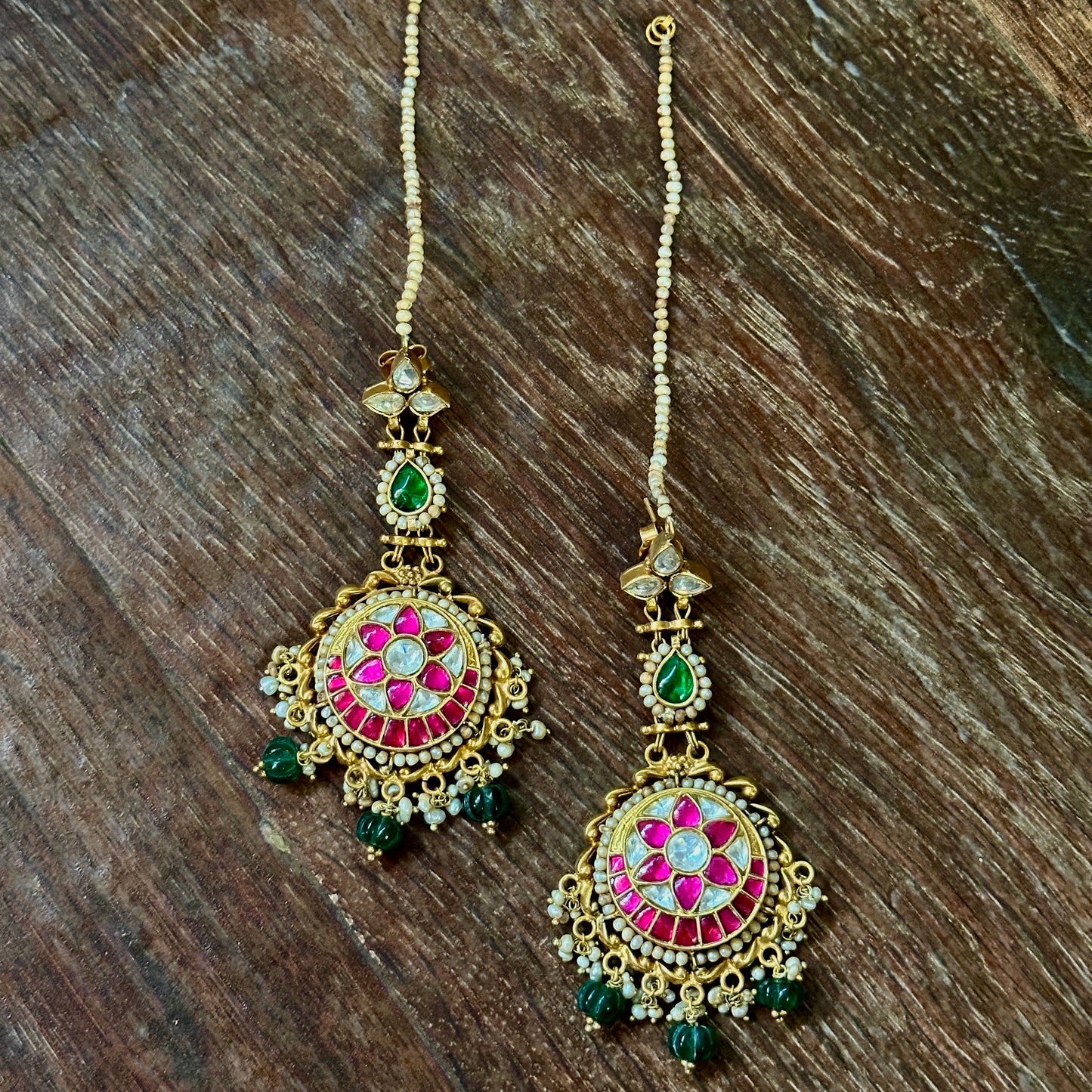 Royal Ruby Maang Tikka Earrings Set