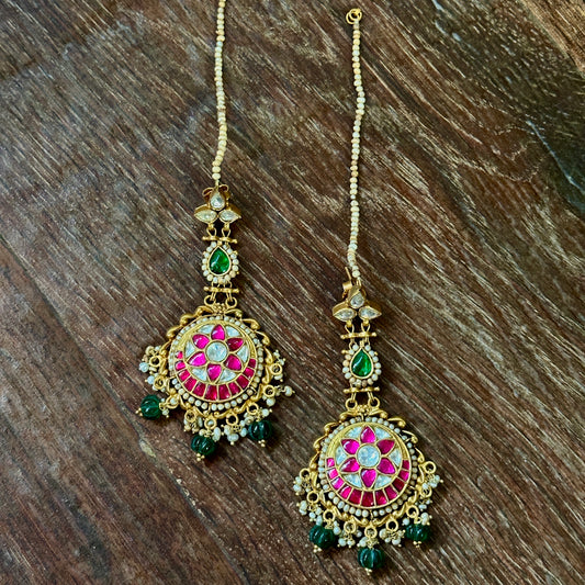 Royal Ruby Maang Tikka Earrings Set