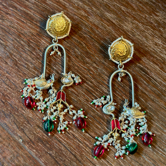 Peacock Grace Pearl Drop Earrings