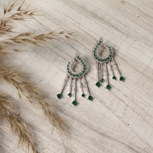 Emerald Drape Silver Earrings