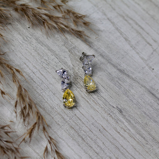 Golden Raindrop Silver Earrings