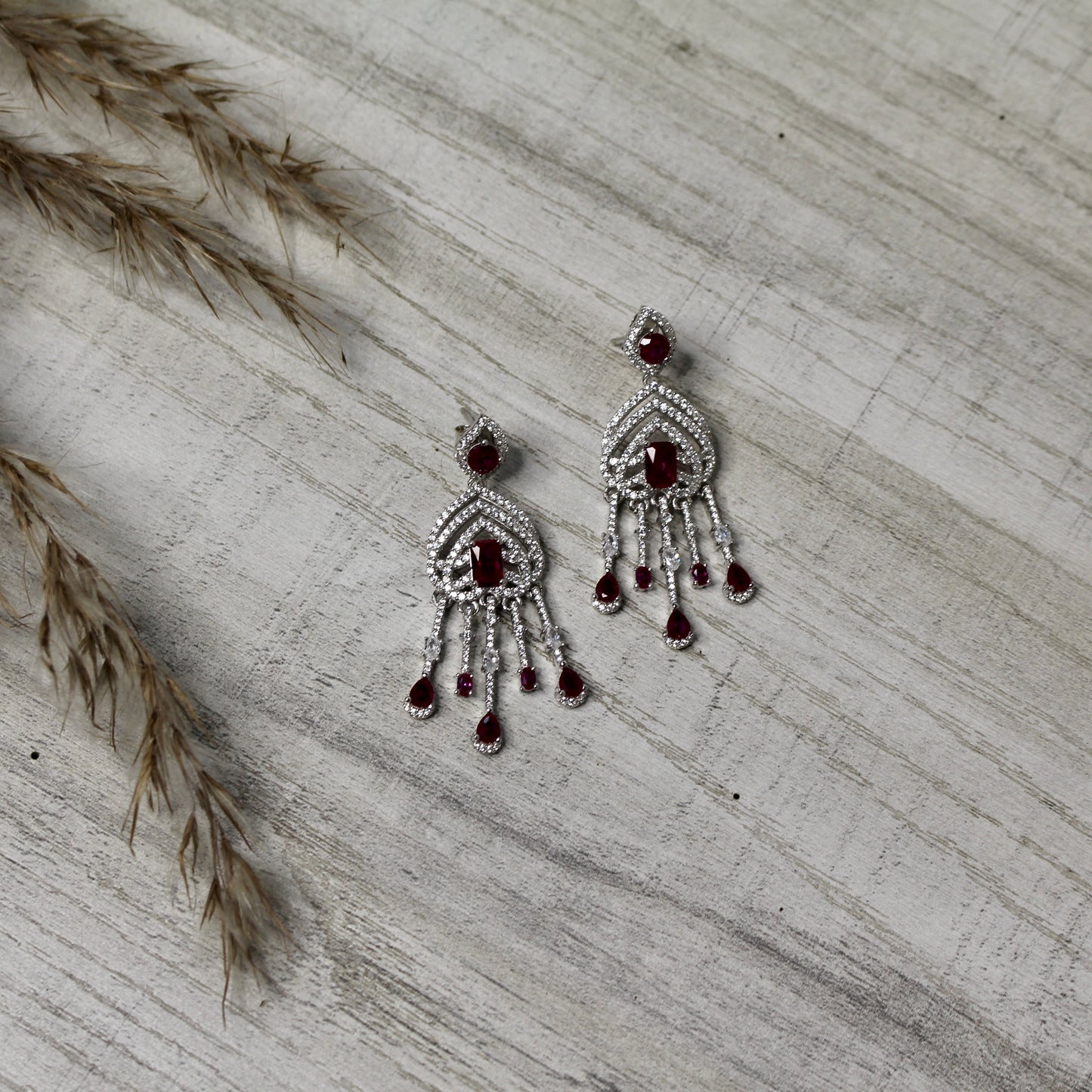 Ruby Cascade Silver Danglers