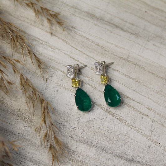 Emerald Dewdrop Silver Earrings