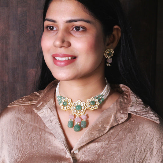 Blush Radiance Uncut Polki Necklace Set