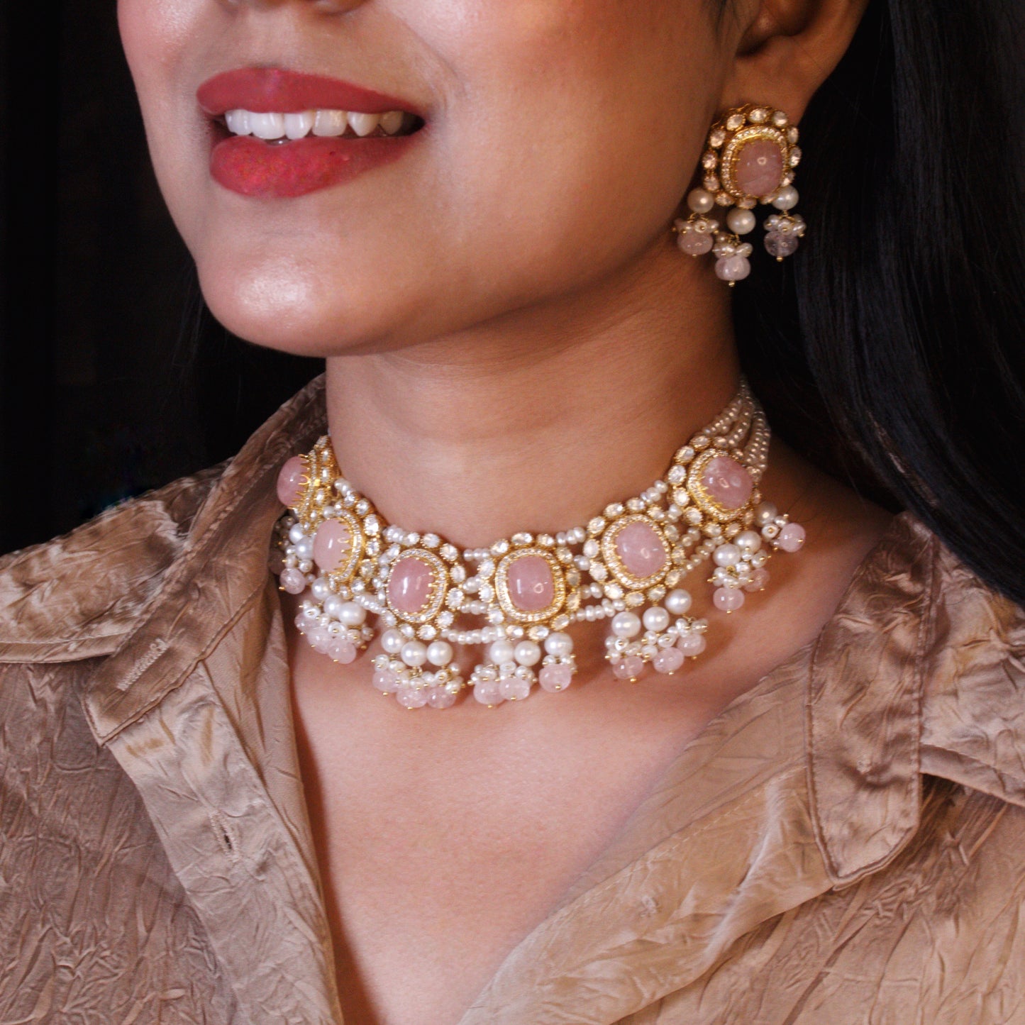 Blush Elegance Pearl Choker Set