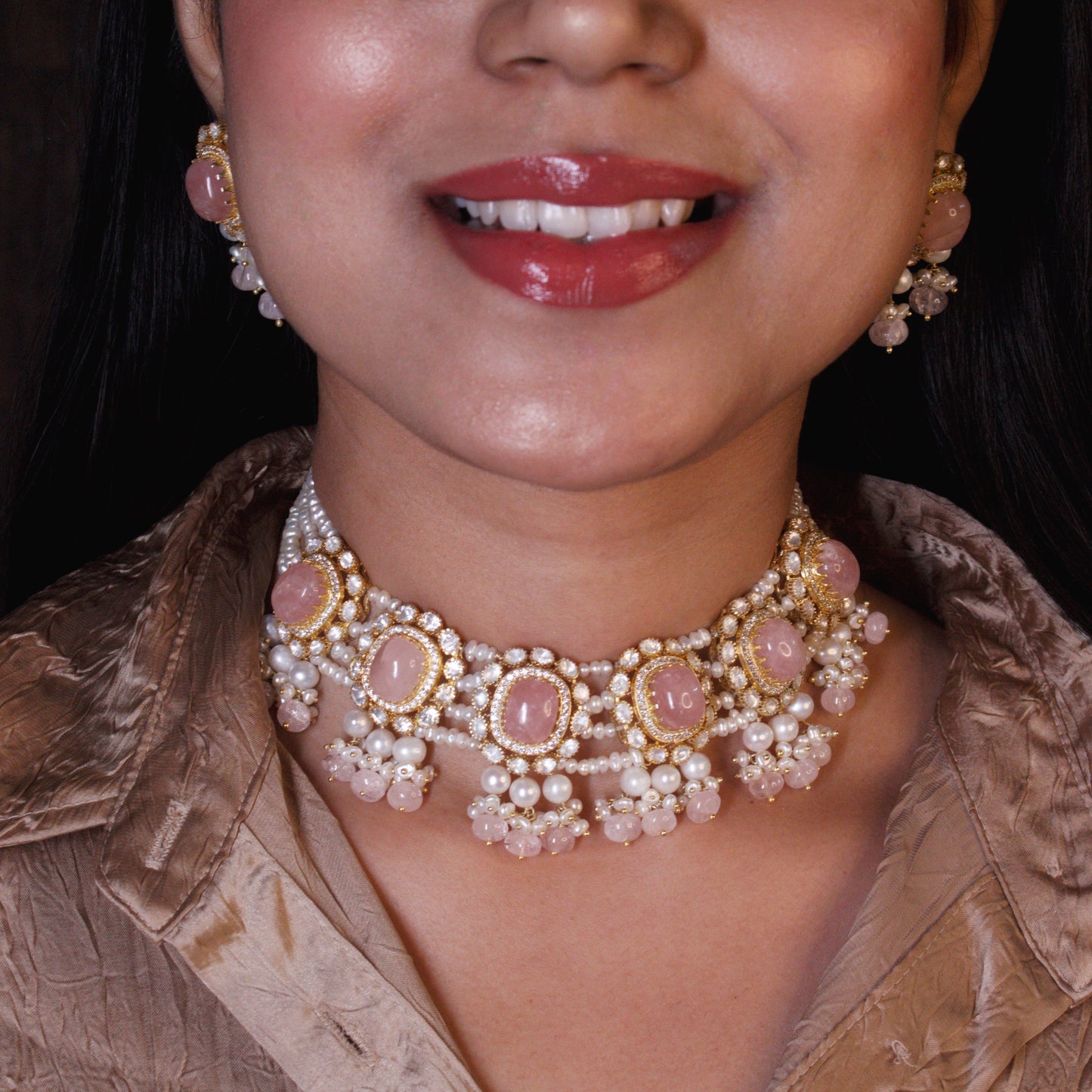 Blush Elegance Pearl Choker Set