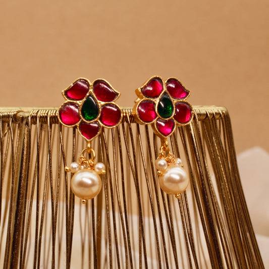 Ruby Bloom Pearl Earrings