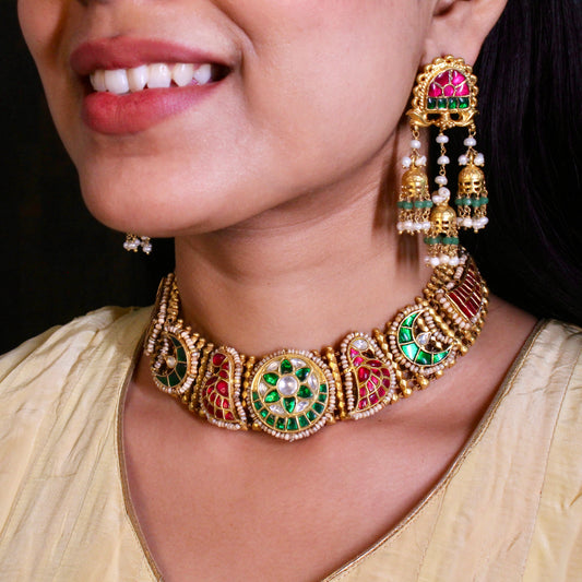 Temple Kundan Choker Set with Statement Earrings