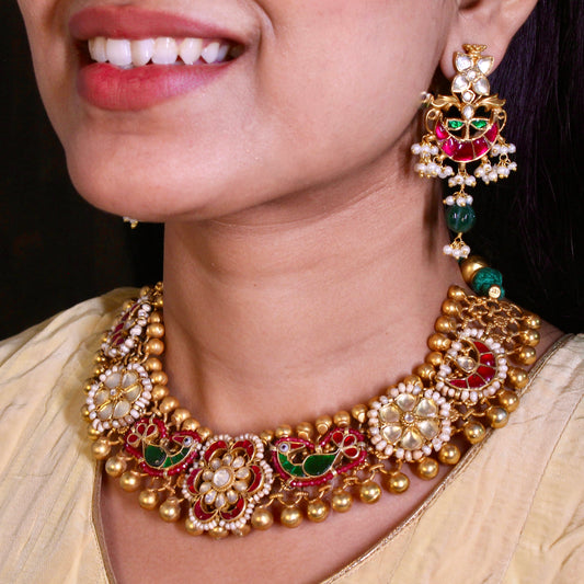Royal Peacock Meenakari Gold Choker Set