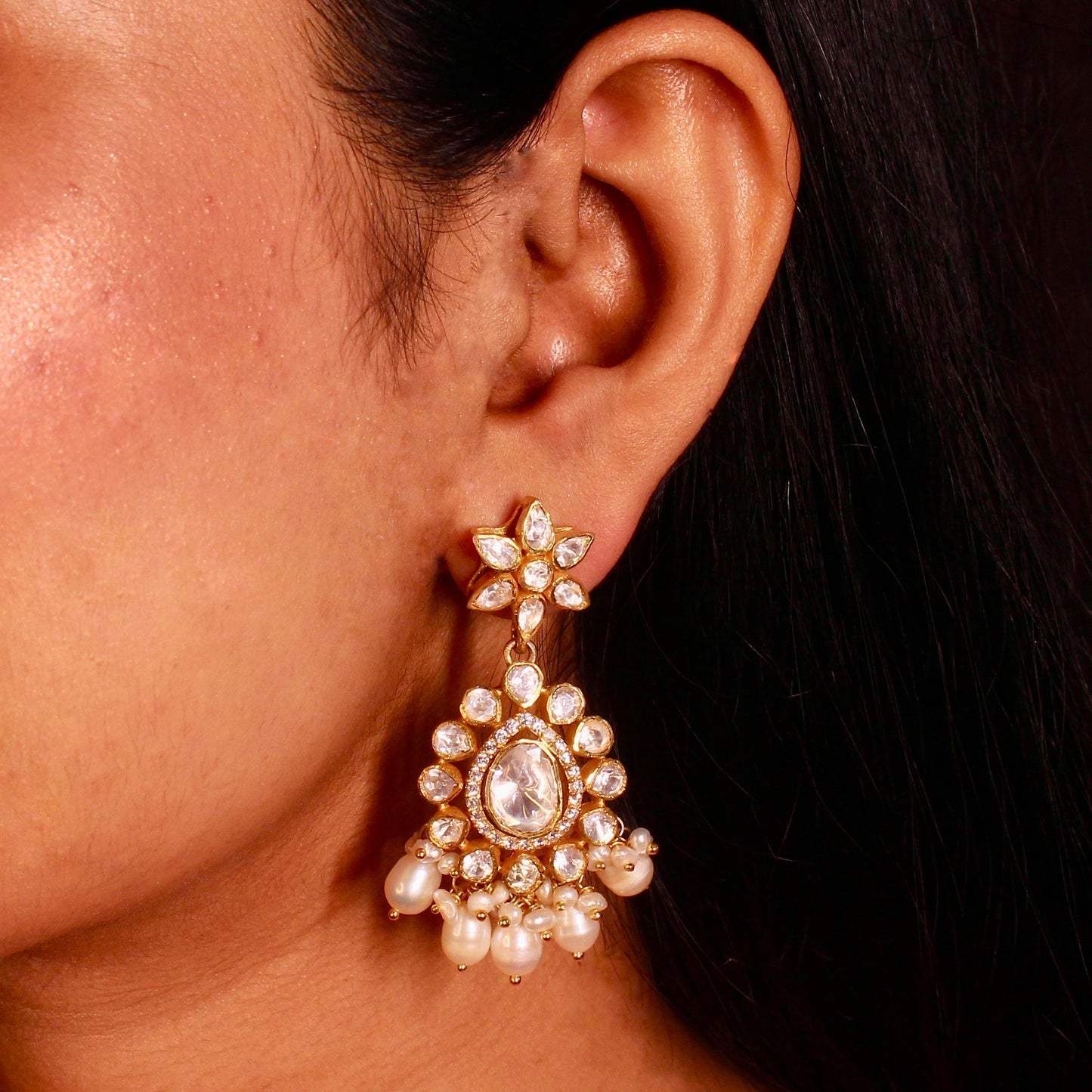 Pearl Cascade Chandbali Earrings