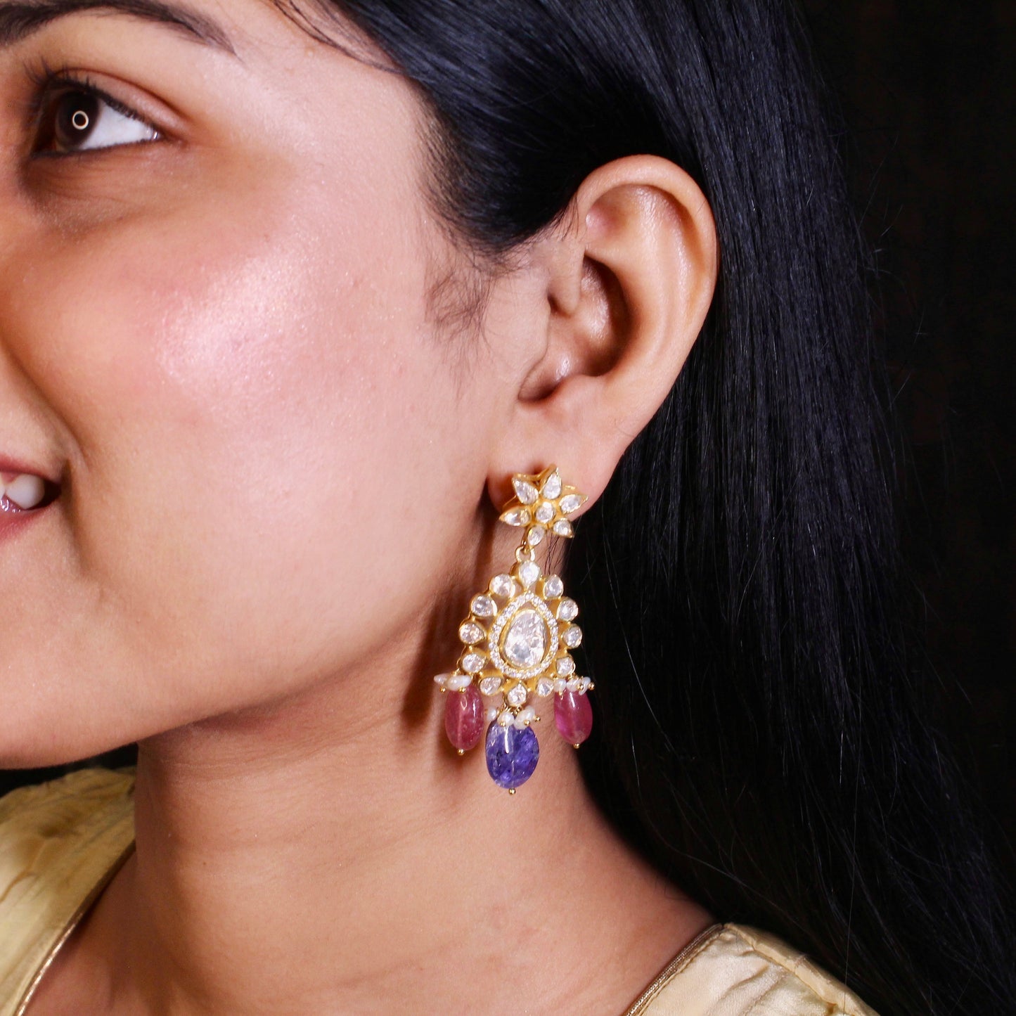 Royal Enchanted Uncut & Tanzanite Drop Earrings
