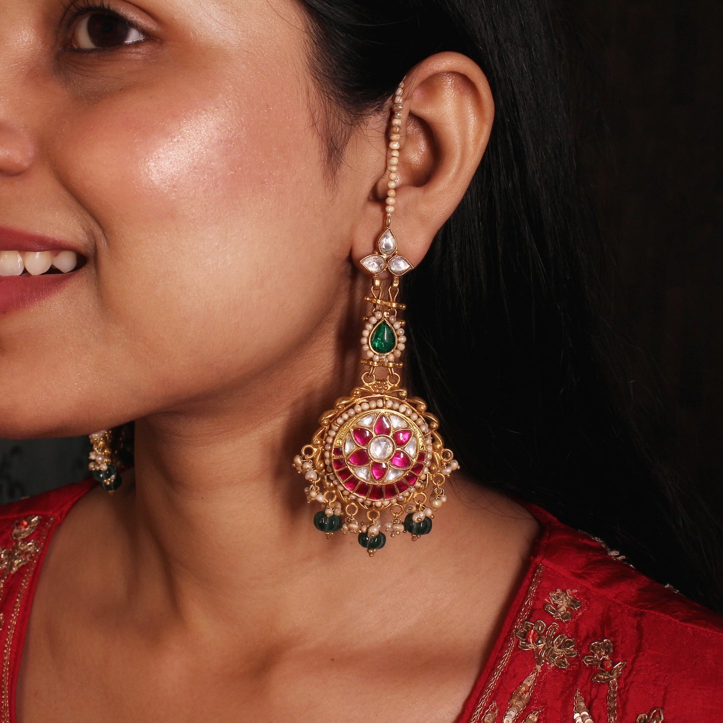 Royal Ruby Maang Tikka Earrings Set