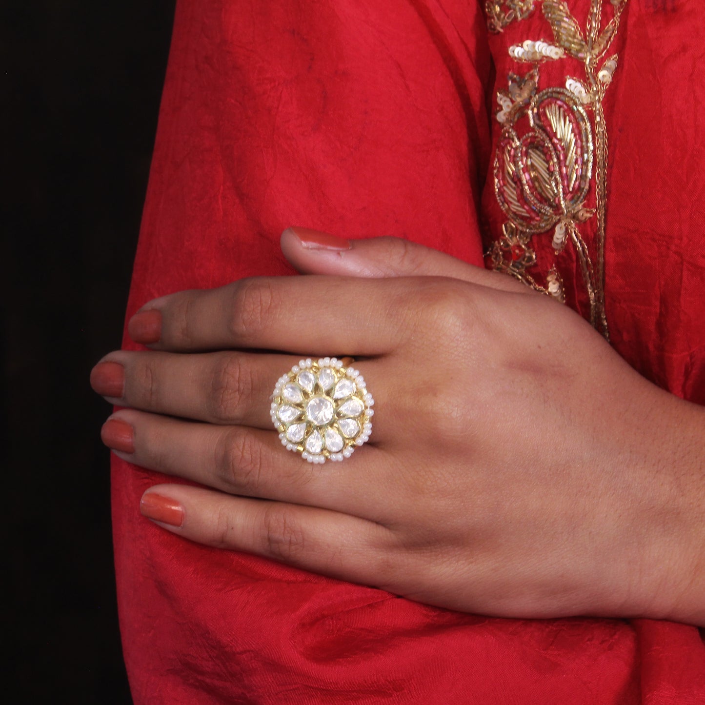 Majestic Polki Blossom Ring