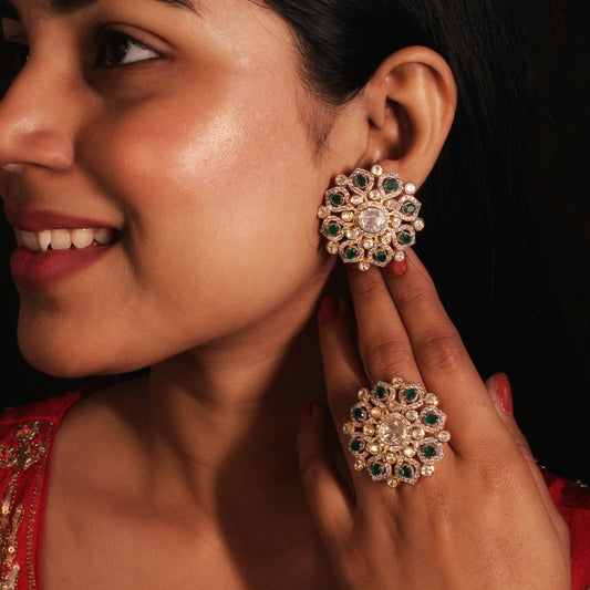 Emerald Royale Polki Set (Ring & Earring)