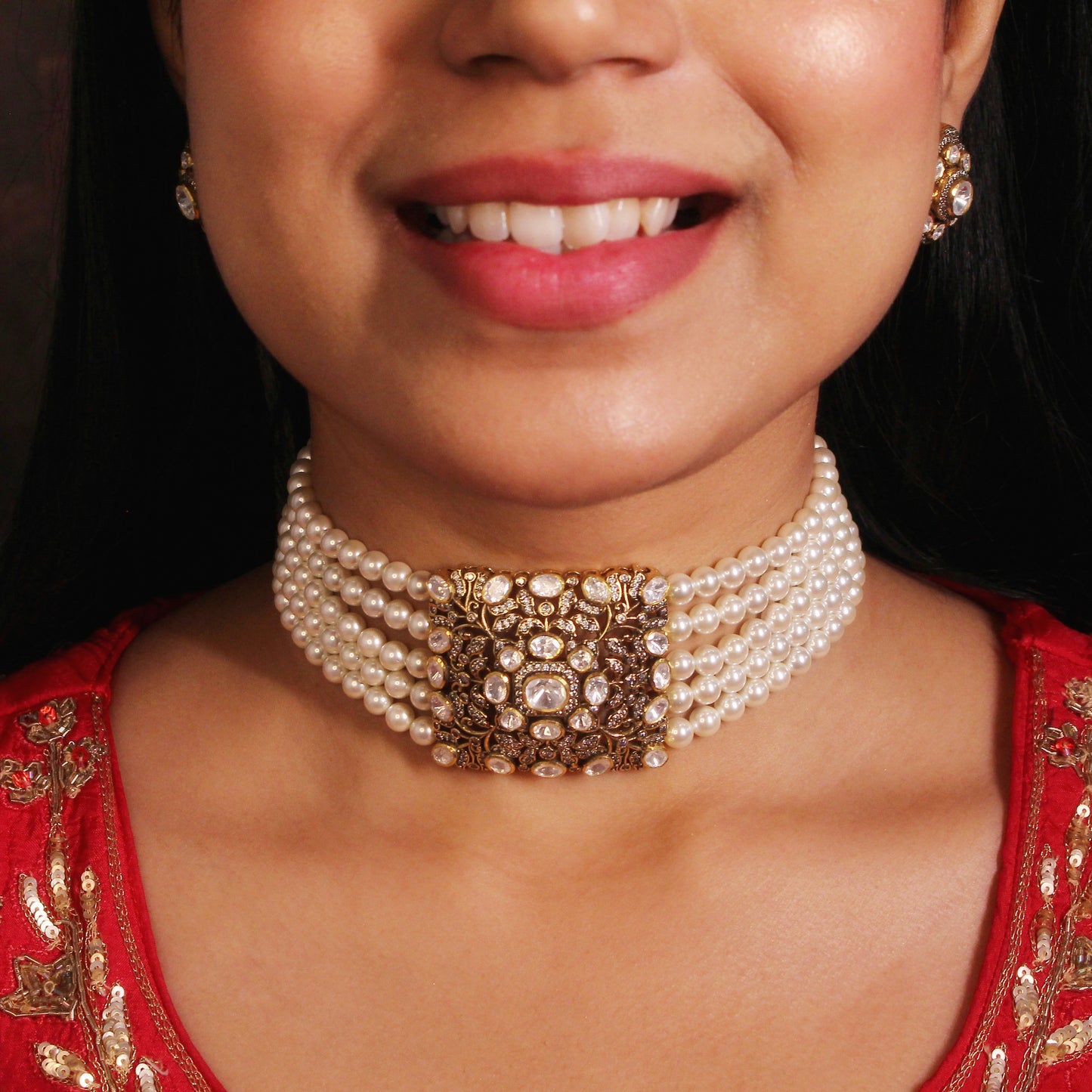 Antique Gold & Polki Pearl  Choker