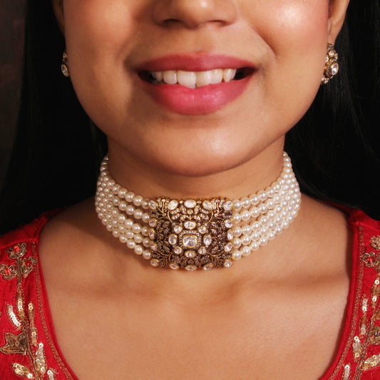 Antique Gold & Polki Pearl  Choker