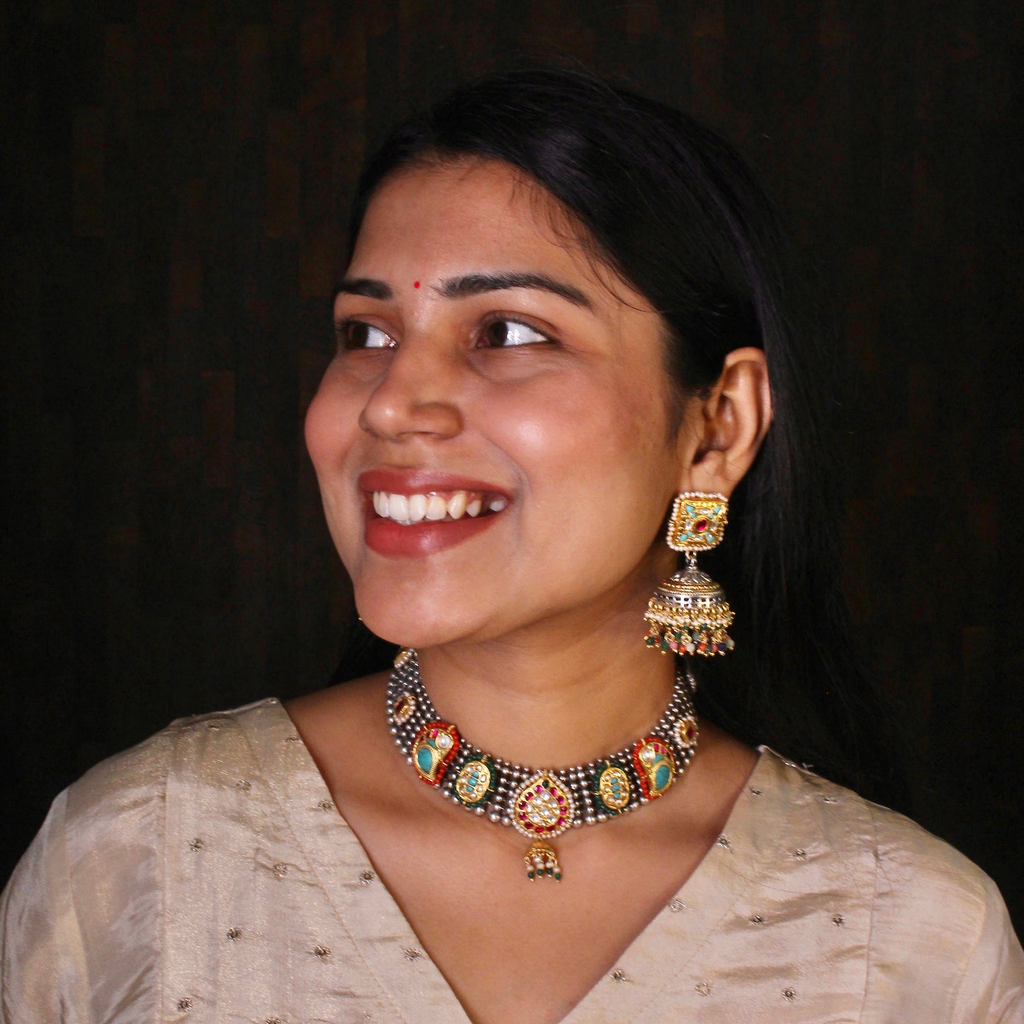 Royal Kundan & Silver Pearl Choker Set