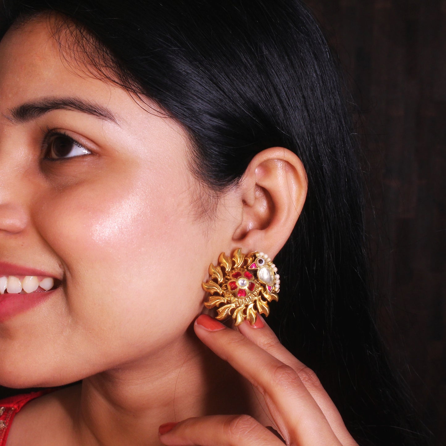 Golden Peacock Jadau Studs