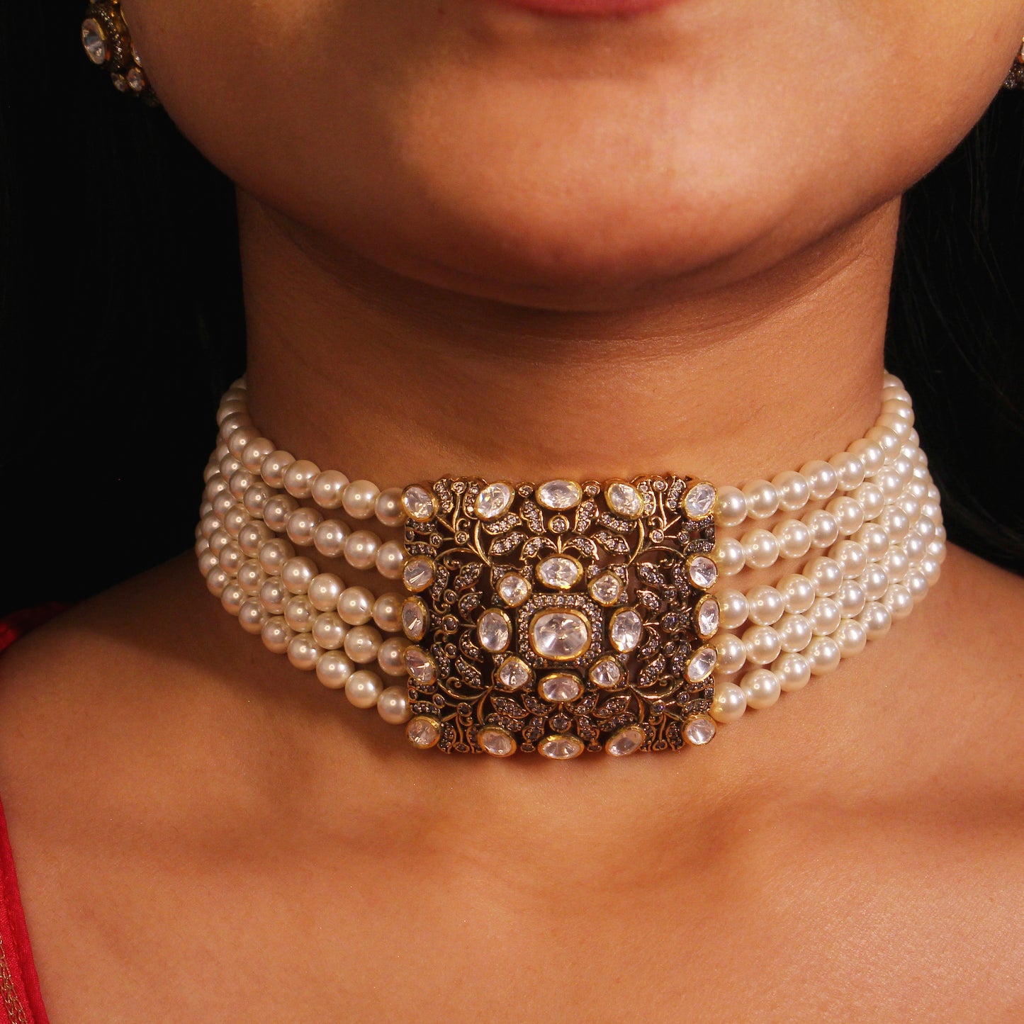 Antique Gold & Polki Pearl  Choker