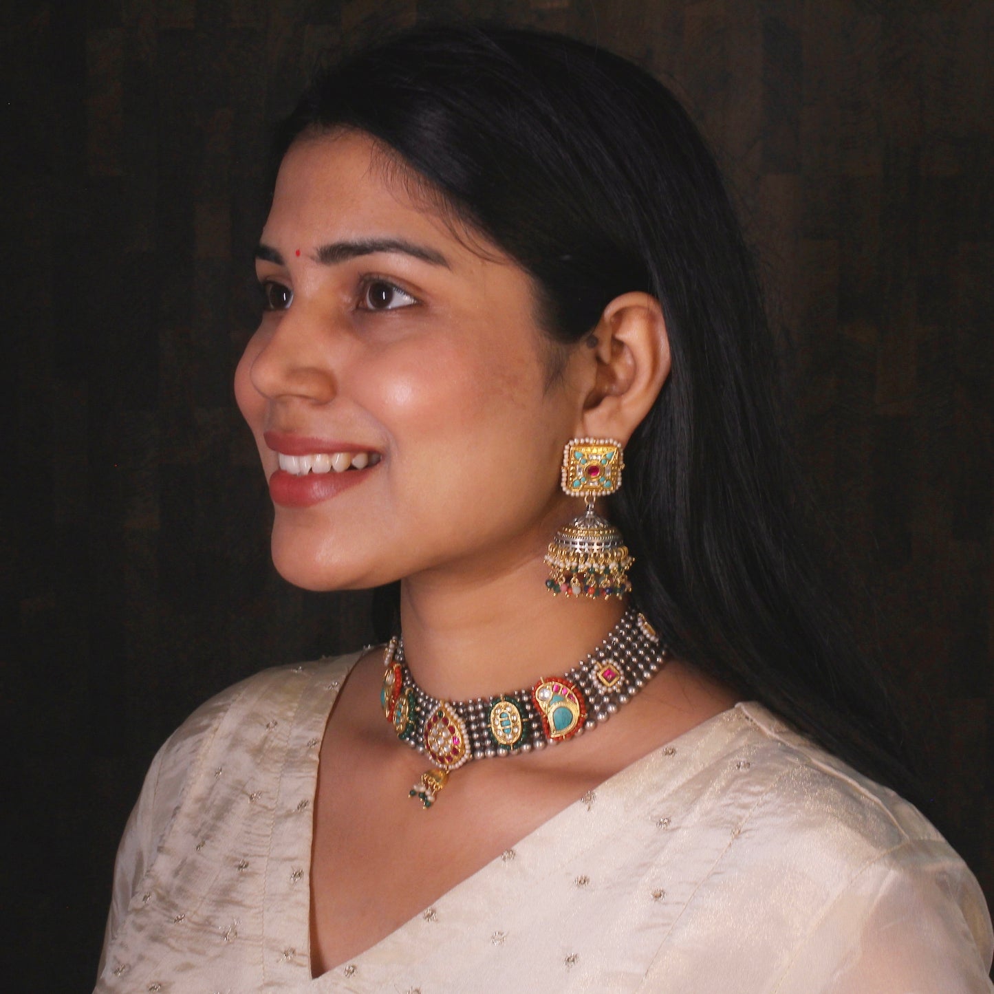 Royal Kundan & Silver Pearl Choker Set