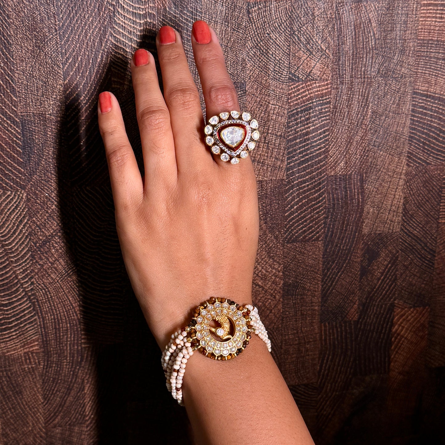 Grand Polki Pearl Medallion Bracelet